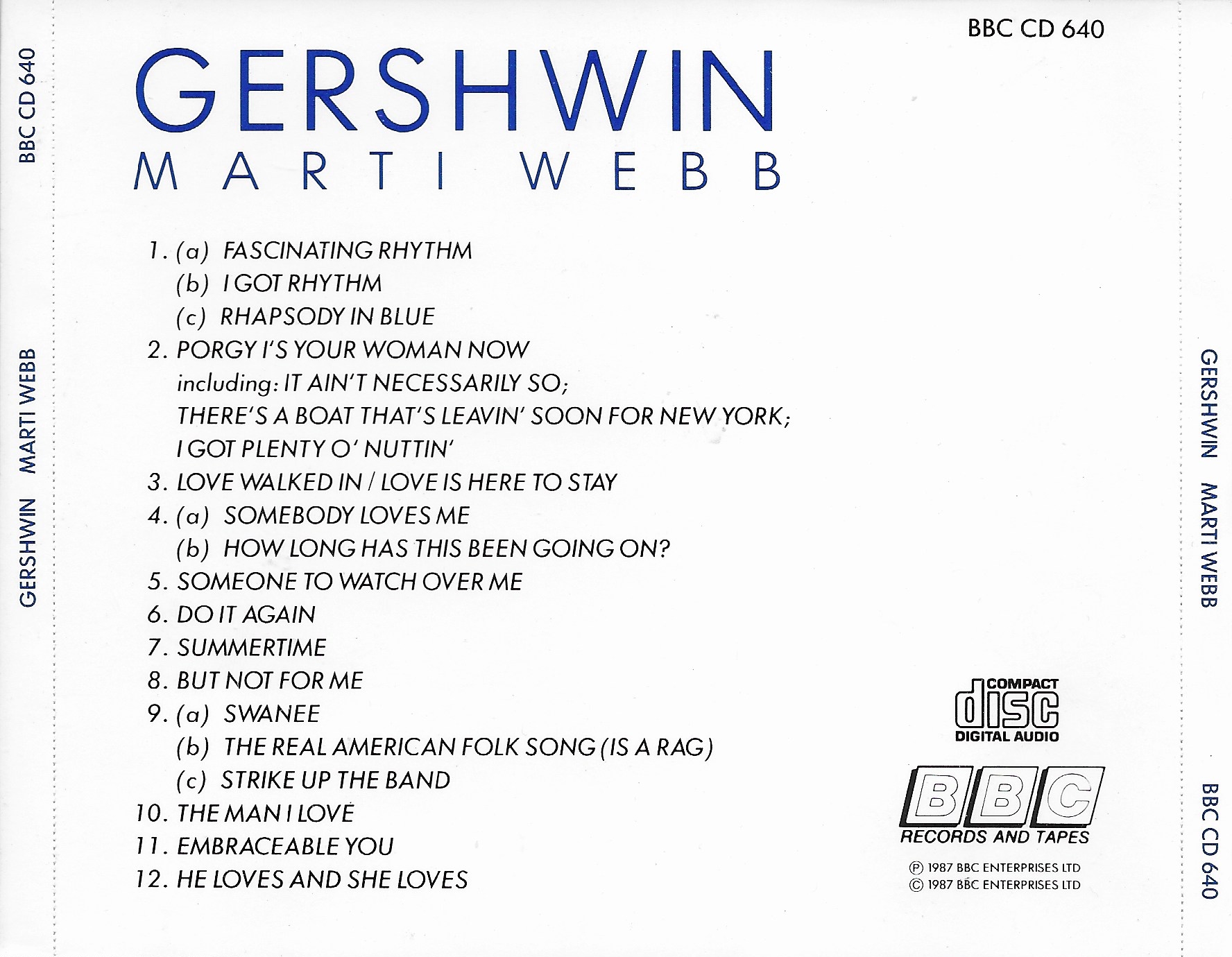 Picture of BBCCD640 Gershwin by artist Marti Webb from the BBC records and Tapes library